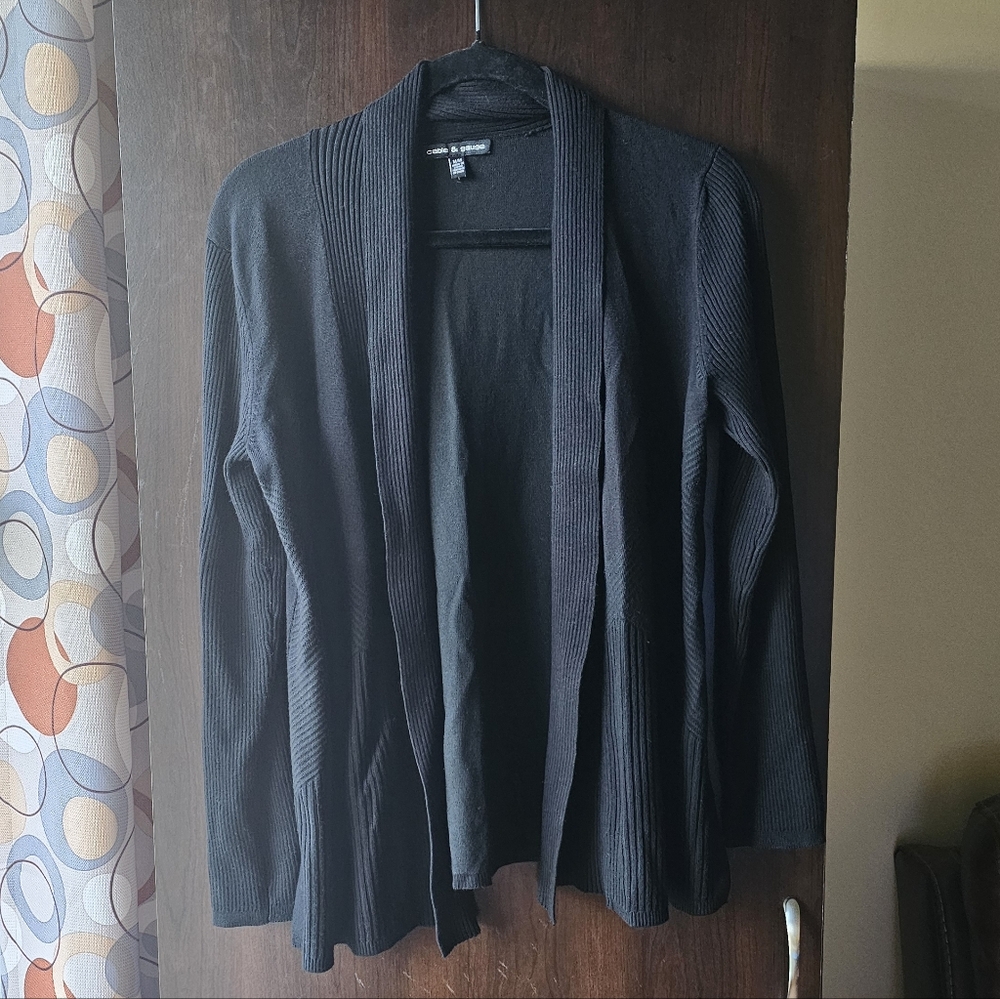 Cable & Gauge Black Open Front Cardigan